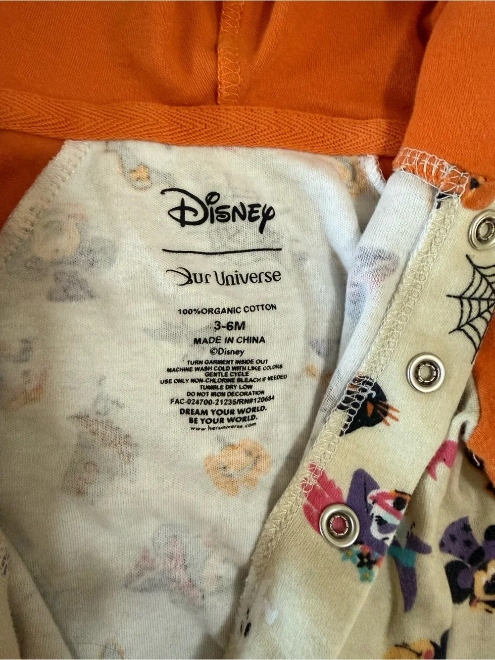 Disney Halloween Print Orange Hooded One-Piece Footed Pajamas